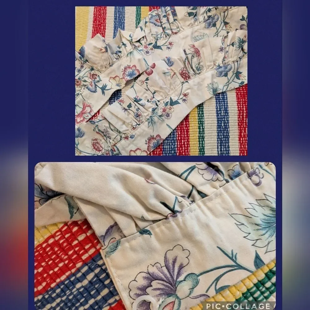 Vintage floral print‎ pleated valance curtains set